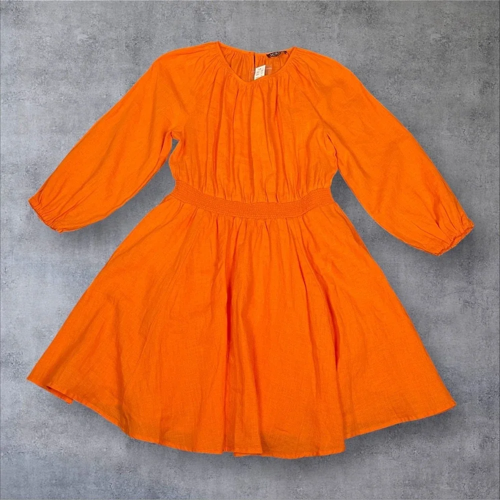 J. Crew NWT Palermo Smocked Waist Linen Orange Mini Dress Womens S Minimalist - Picture 5 of 9